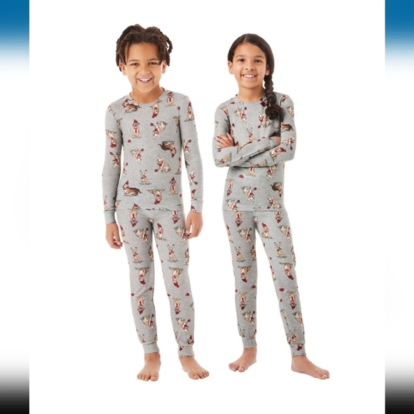 Member's Mark Christmas Kids 2-Piece Pajama Set. Unisex. Grey Dogs Print… - Picture 3 of 7